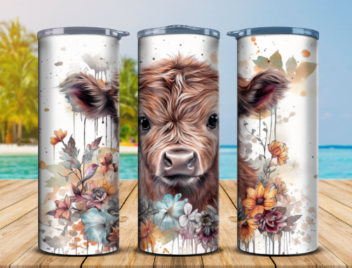 Highland Cow Floral Tumbler