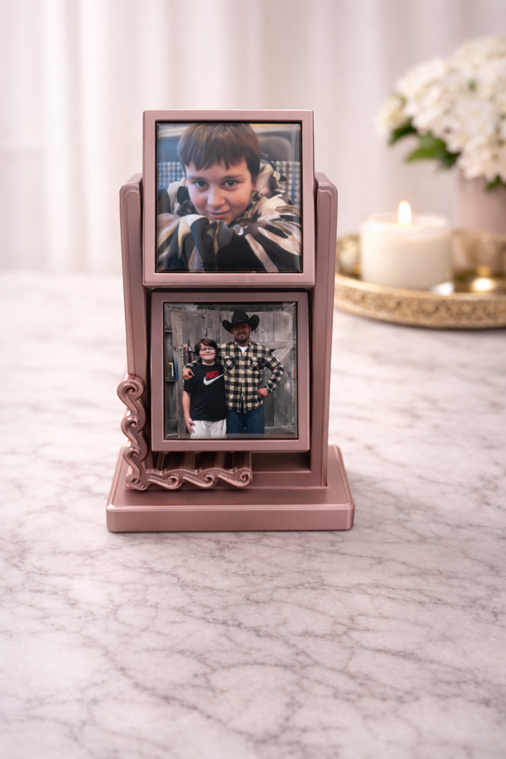 ROSE GOLD Tower Rotating Photo Cube